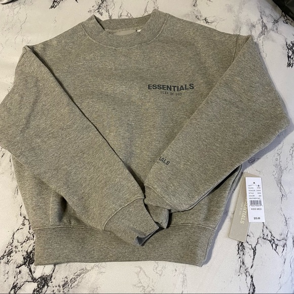 🔴SOLD🔴 Essentials Fear Of God Kids Heather Oatmeal Crew Neck Sweatshirt - Picture 7 of 12